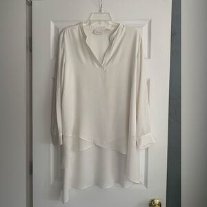 Chico's White Blouse Tunic V-Neck Asymmetrical Hem Long Sleeve Womens Size 2